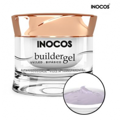 Frasco de gel para unhas INOCOS buildergel com tampa dourada e corpo transparente
