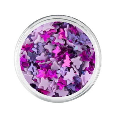 Caixa redonda com estrelas decorativas cor-de-rosa, lilás e roxo