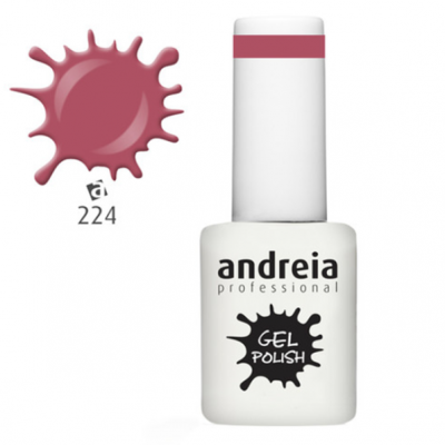 frasco de verniz gel branco com tampa branca e faixa rosa, cor 224 em respingo