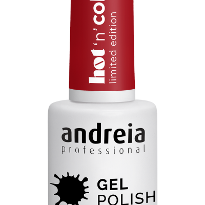 Frasco de verniz gel para unhas branco com tampa vermelha da marca andreia professional