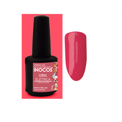 Verniz gel INOCOS Coral Eléctrica com amostra da cor coral