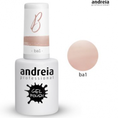 Frasco de verniz gel Andreia Professional com amostra da cor ba1 bege claro