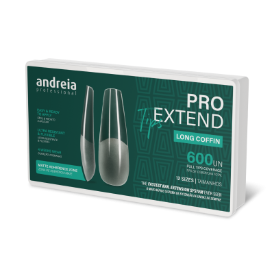 Caixa de unhas postiças longas formato coffin Andreia Professional PRO EXTEND