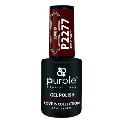 Frasco de verniz gel para unhas roxo escuro da marca Purple Professional com tampa borgonha e texto branco.