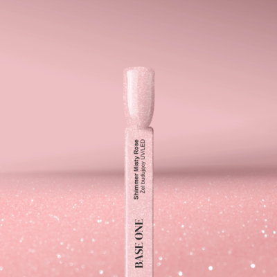 Pincel de esmalte para unhas rosa cintilante da marca BASE ONE com texto impressos