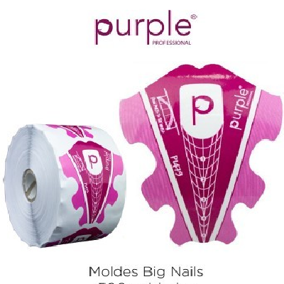 Moldes para unhas rosa com texto 'purple PROFESSIONAL' e padrão geométrico