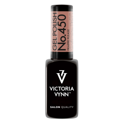 Frasco de verniz gel preto Victoria Vynn com tampa rosa claro e texto