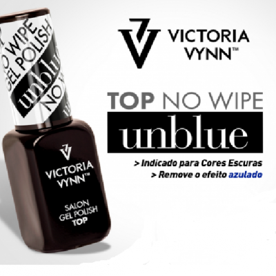 Frasco de verniz de unhas preto Victoria Vynn com texto promocional