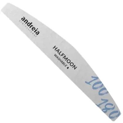 Lima para unhas grey meia-lua com texto da marca andreia professional