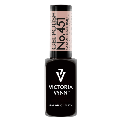 Frasco de verniz gel preto Victoria Vynn com tampa bege e texto