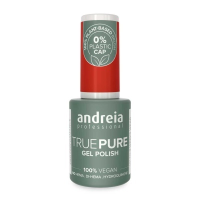 Frasco de verniz gel para unhas andreia professional verde com tampa vermelha e selo informativo