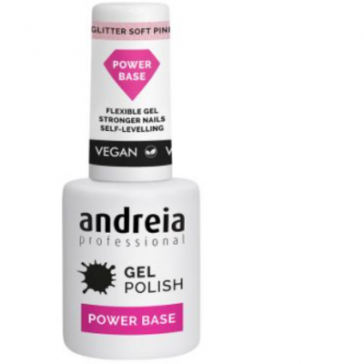Verniz de unhas em gel Andreia Professional Power Base na cor Glitter Soft Pink