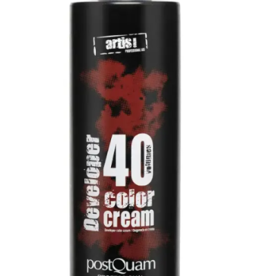 Frasco preto com texto branco e vermelho de produto Developer 40 color cream