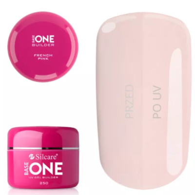 Creme UV gel para unhas Silcare Base One Builder French Pink com amostras de cor rosadas