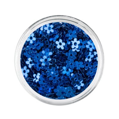 Frasco redondo com lantejoulas azuis em forma de flores