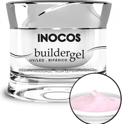 Frasco de gel para unhas Inocos Buildergel UV LED bifásico rosa com tampa prateada