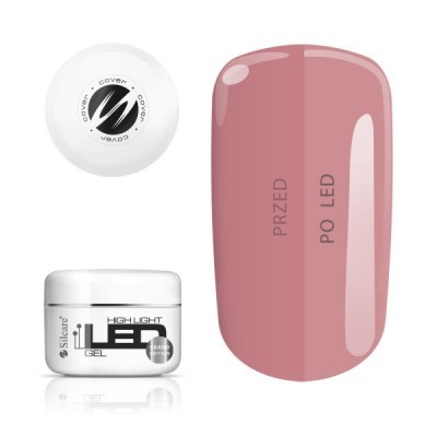 Gel para unhas Silcare HIGHLIGHT GEL UV/LED 4,5 ML com amostras de cor rosa antes e depois de usar luz LED
