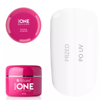 Pote rosa de gel para unhas Silcare Base One com amostra de unha branca