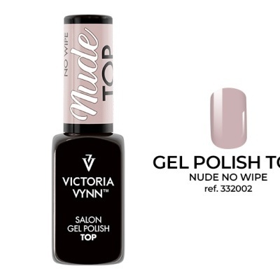 Frasco de verniz em gel preto com tampa rosa claro e amostra de cor nude