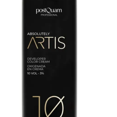 Frasco preto com tampa branca de creme oxidante para cabelo