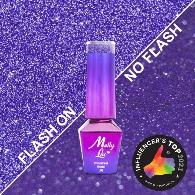 Frasco de verniz Molly Lac roxo/rosa com selo de prémio em fundo brilhante