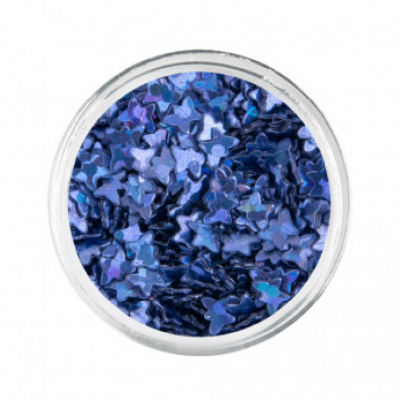 Pote com confetes azuis holográficos em forma de borboleta