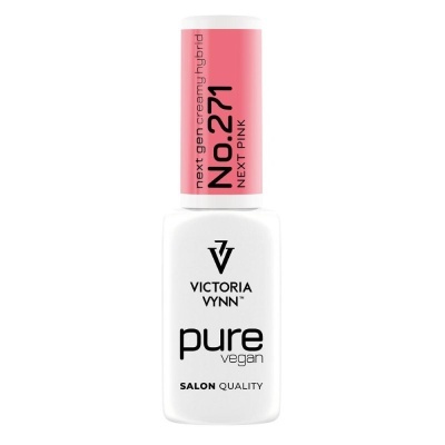 Frasco de verniz para unhas Victoria Vynn pure vegan branco com tampa rosa e texto preto.