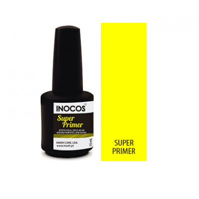 Frasco preto de Super Primer com rótulo branco e amarelo