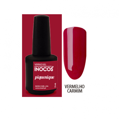 Esmalte gel Inocos Vermelho Carmim com amostra de cor brilhante