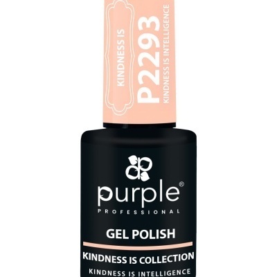 Frasco de verniz gel Purple Professional preto com tampa cor-de-rosa claro e texto branco.