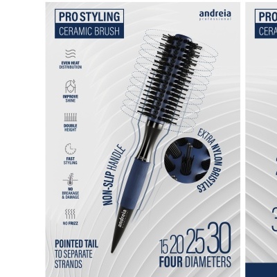 Escovas de cerâmica PRO STYLING da andreia professional em vários tamanhos sobre fundo branco