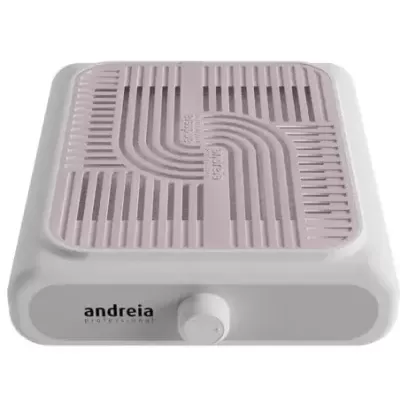 mini aspirador branco com grelha rosa e texto andreia professional