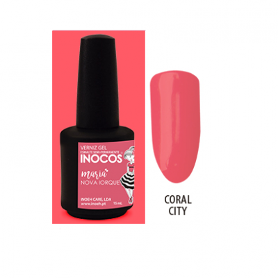 Verniz gel INOCOS Coral City com embalagem preta e rótulo rosa