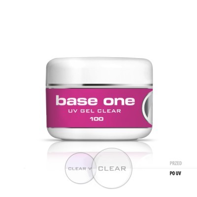 Frasco de gel UV transparente base one com rótulo rosa
