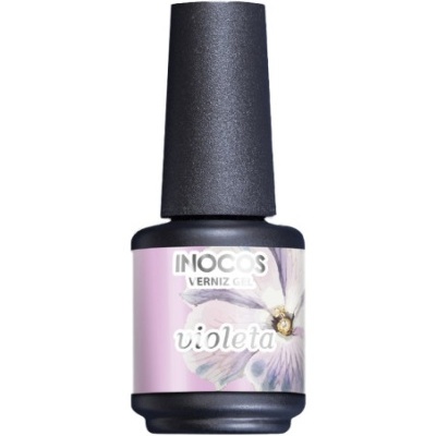 Frasco de verniz gel INOCOS violeta com rótulo lilás e tampa preta