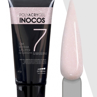 Tubo de Polyacrygel rosa com glitter e amostra da cor