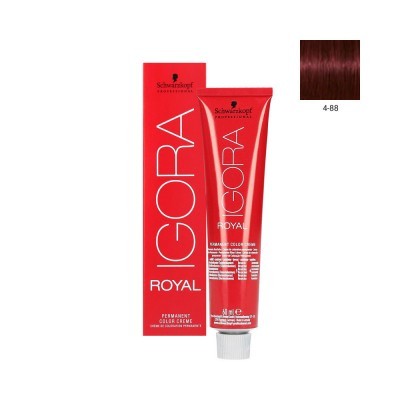 Tubo e caixa vermelhos do creme colorante para cabelo Schwarzkopf IGORA ROYAL cor 4-88