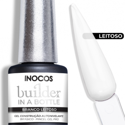 Verniz gel branco leitoso INOCOS Builder In A Bottle com amostra da cor