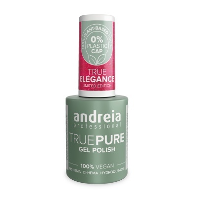 Frasco de verniz gel verde da Andreia Professional com tampa branca e rótulo rosa com texto