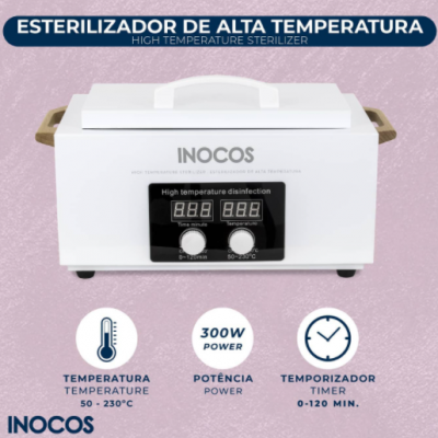 Esterilizador de alta temperatura branco INOCOS com visor digital e botões