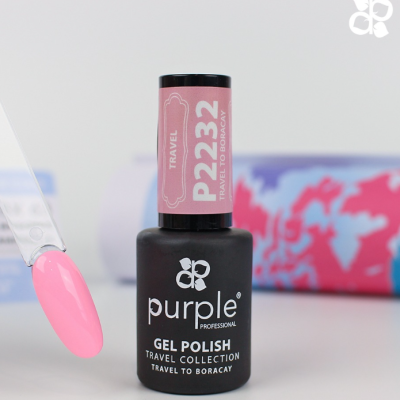 Frasco de verniz gel Purple Professional cor rosa P2232 Travel to Boracay com amostra na espátula