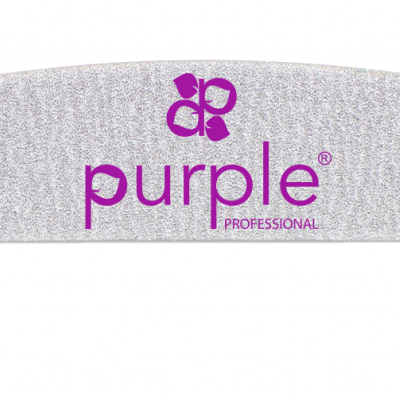 Lima de unhas meia-lua cinzenta com texto roxo Purple