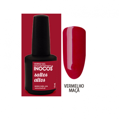 Esmalte gel INOCOS cor Vermelho Maçã em frasco preto com tampa