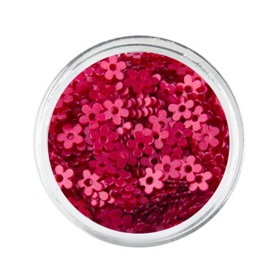 Pote transparente com lantejoulas de flores cor rosa e vermelho