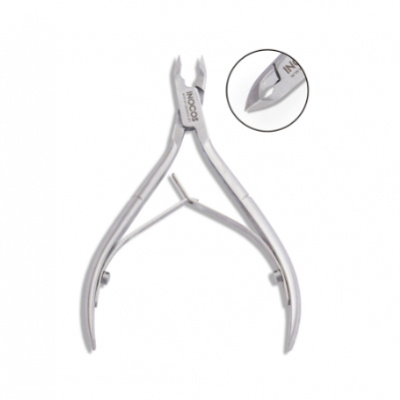 Alicate de corte de cutícula metálico prateado com marca IMPOLS
