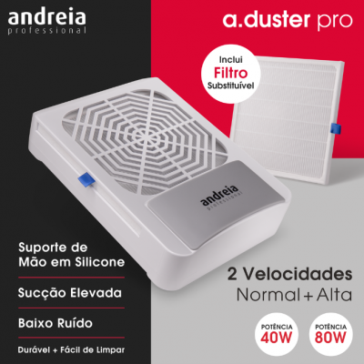 Dispositivo a.duster pro da andreia professional em branco com suporte silicone azul e filtro substituível