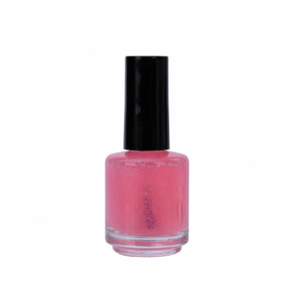 Frasco de verniz de unhas rosa com tampa preta