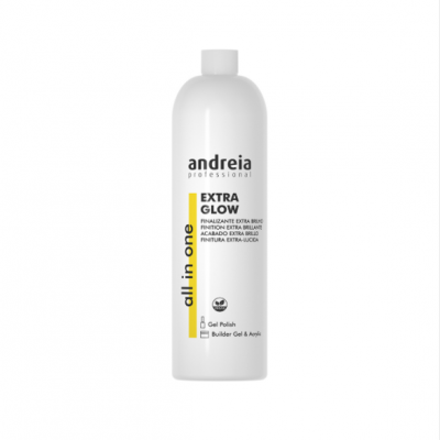 Frasco branco de produto Andreia professional Extra Glow para unhas.