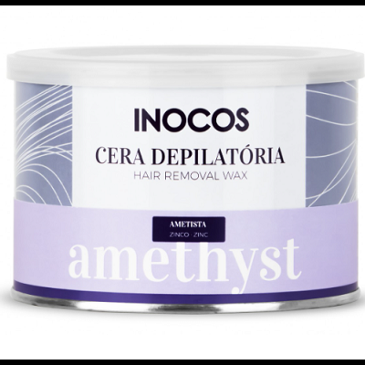 Frasco de cera depilatória Inocos amethyst lilás e branco