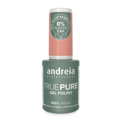 Garrafa de verniz gel para unhas verde com tampa rosa da marca Andreia Professional